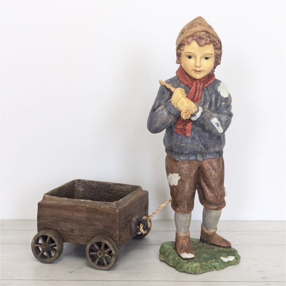 Bethany Lowe Designs Boy Pulling Wagon 9" Figurine Winter Christmas Decor